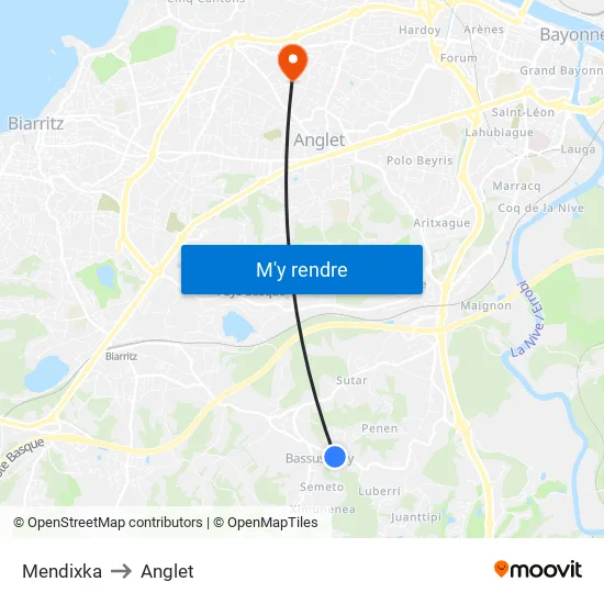 Mendixka to Anglet map