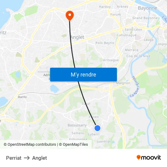 Perriat to Anglet map