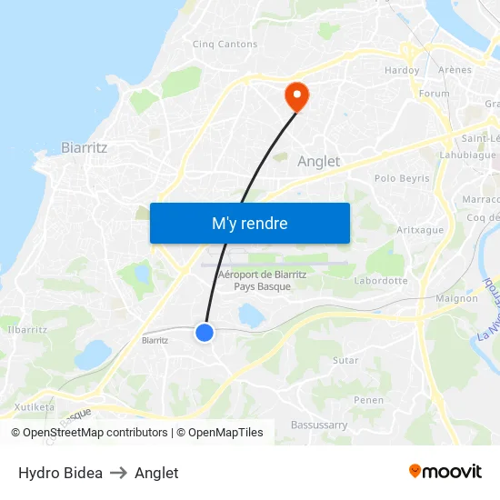 Hydro Bidea to Anglet map