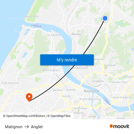Matignon to Anglet map