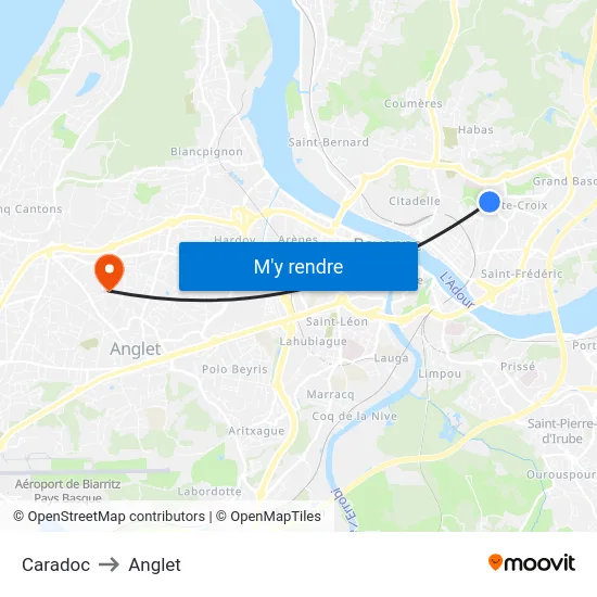 Caradoc to Anglet map