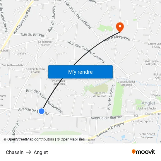 Chassin to Anglet map