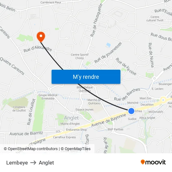 Lembeye to Anglet map