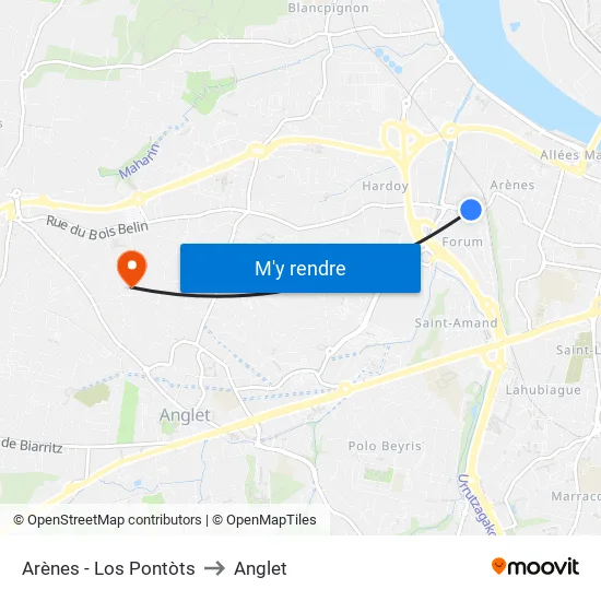 Arènes - Los Pontòts to Anglet map