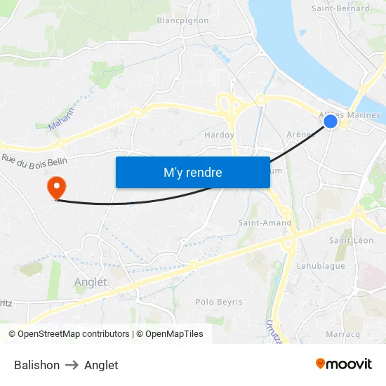 Balishon to Anglet map