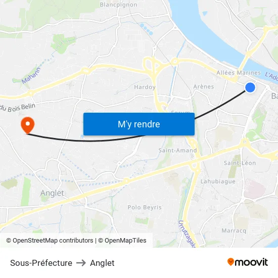 Sous-Préfecture to Anglet map