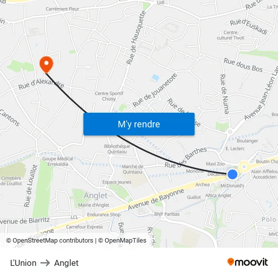 L'Union to Anglet map