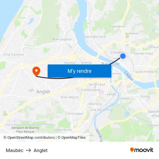 Maubèc to Anglet map
