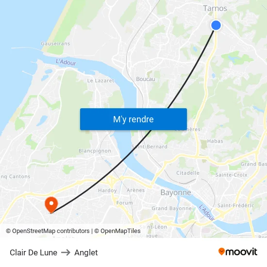 Clair De Lune to Anglet map