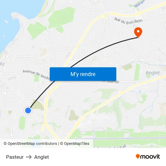 Pasteur to Anglet map