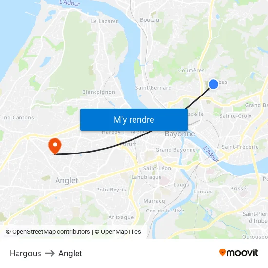 Hargous to Anglet map