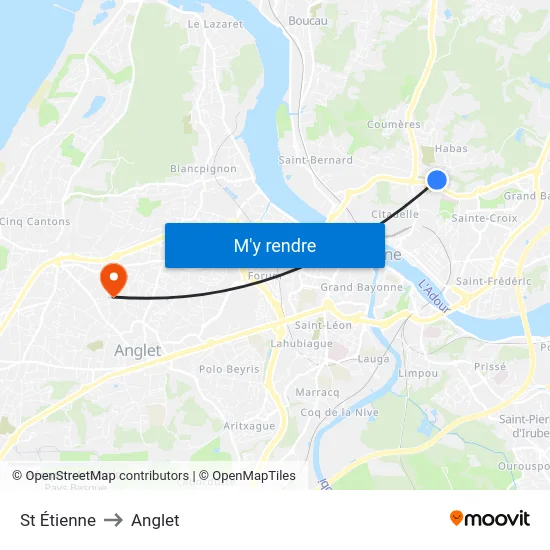 St Étienne to Anglet map