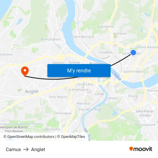 Camus to Anglet map