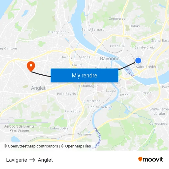 Lavigerie to Anglet map
