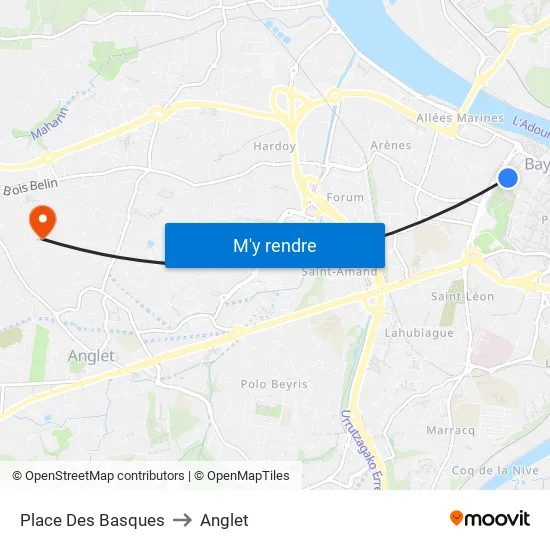 Place Des Basques to Anglet map