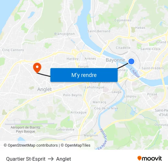 Quartier St-Esprit to Anglet map