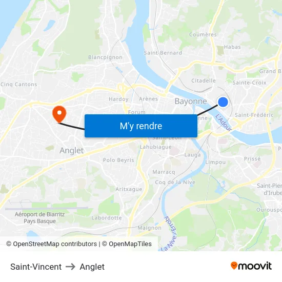 Saint-Vincent to Anglet map