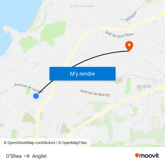 O’Shea to Anglet map