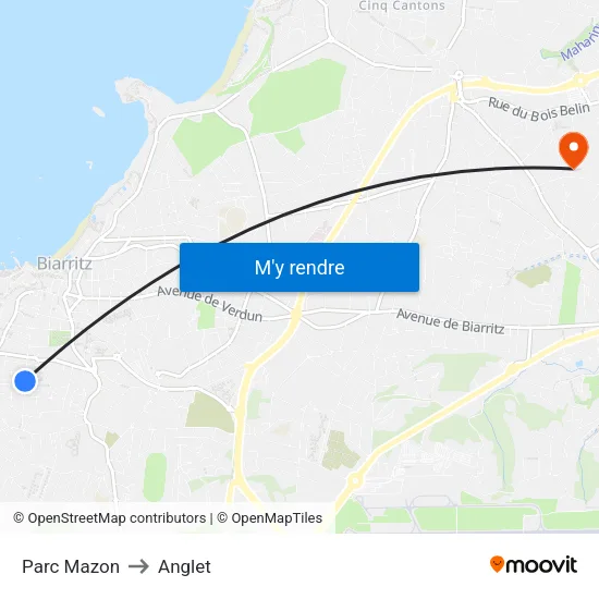 Parc Mazon to Anglet map