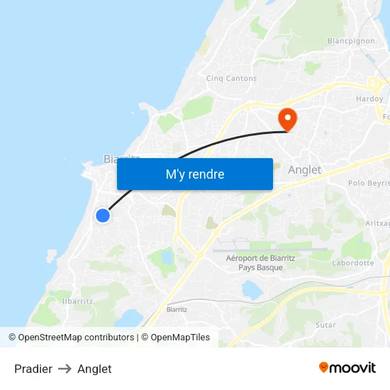 Pradier to Anglet map