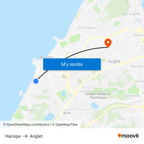 Harispe to Anglet map