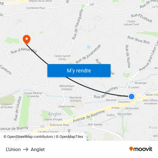 L'Union to Anglet map
