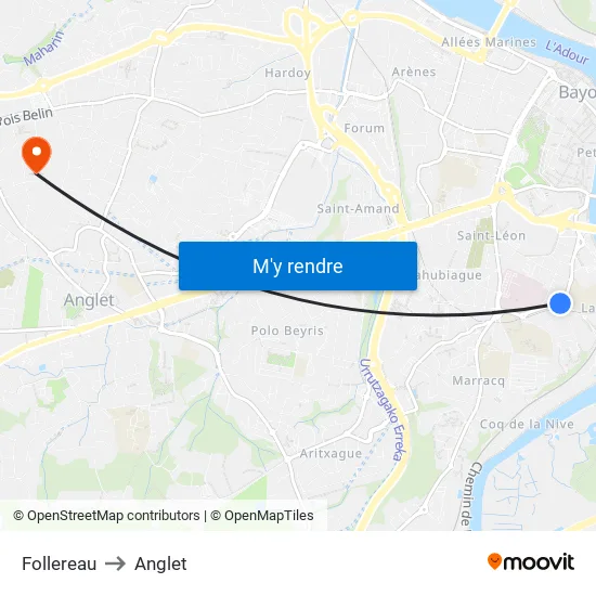 Follereau to Anglet map