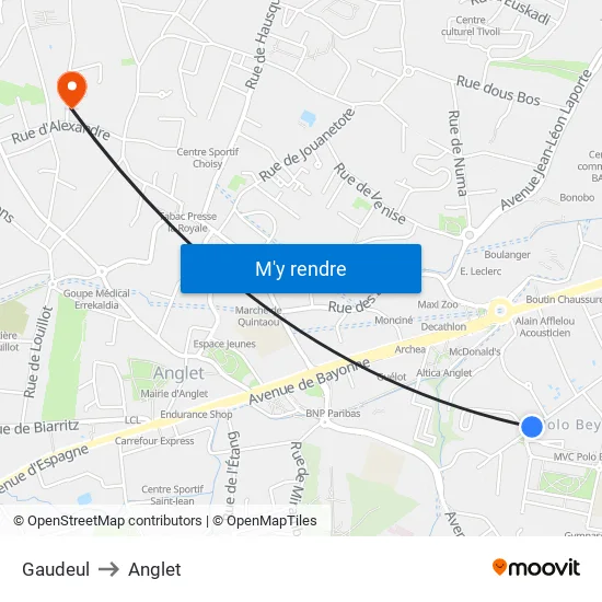 Gaudeul to Anglet map