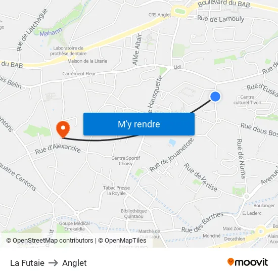 La Futaie to Anglet map