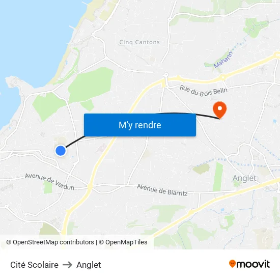 Cité Scolaire to Anglet map