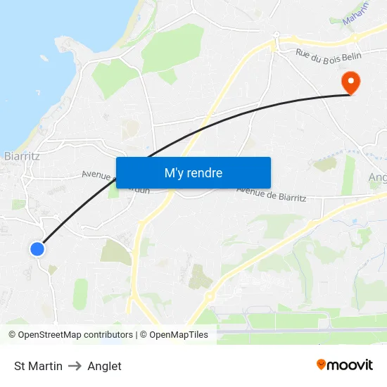St Martin to Anglet map