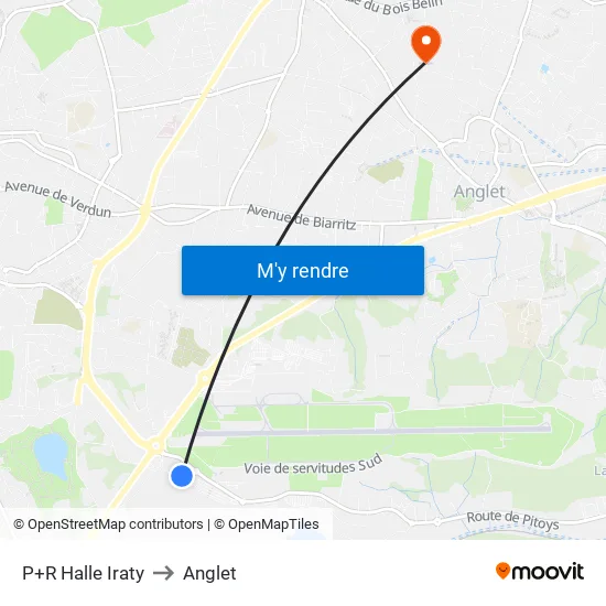 P+R Halle Iraty to Anglet map