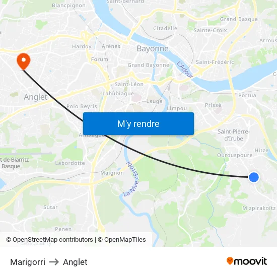 Marigorri to Anglet map