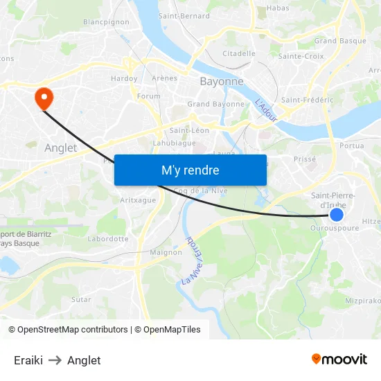 Eraiki to Anglet map