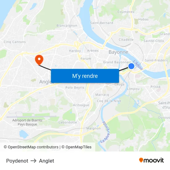 Poydenot to Anglet map