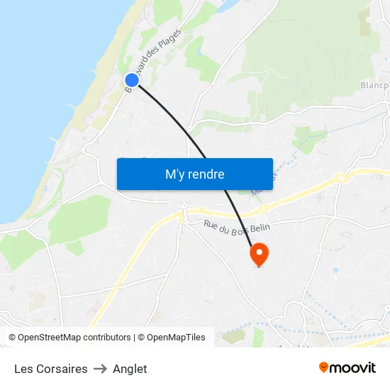 Les Corsaires to Anglet map