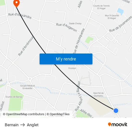 Bernain to Anglet map