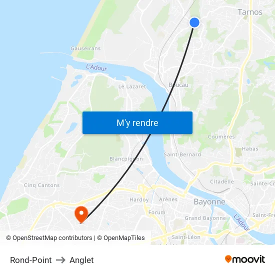 Rond-Point to Anglet map
