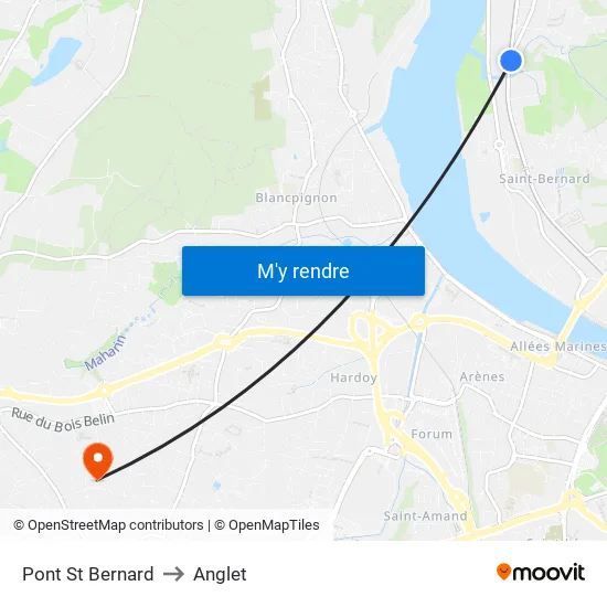 Pont St Bernard to Anglet map