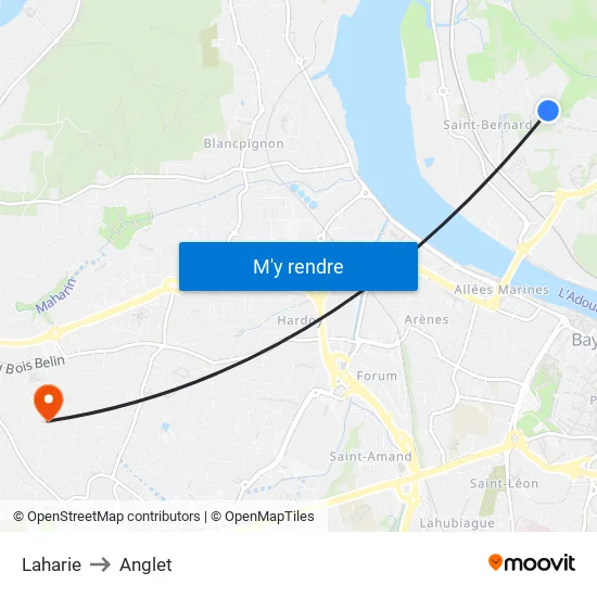 Laharie to Anglet map