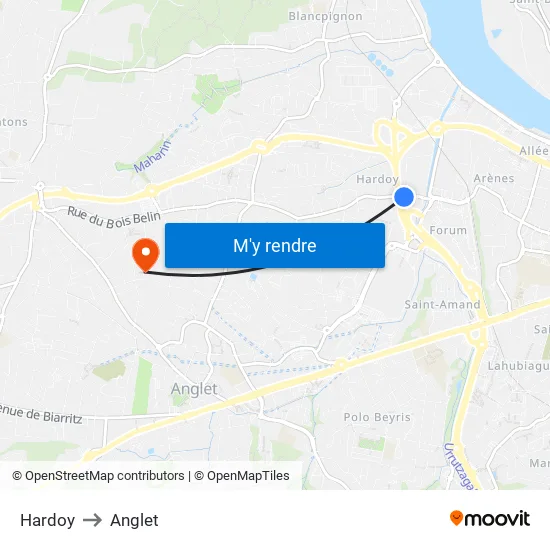 Hardoy to Anglet map