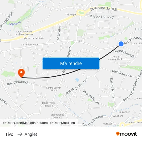 Tivoli to Anglet map