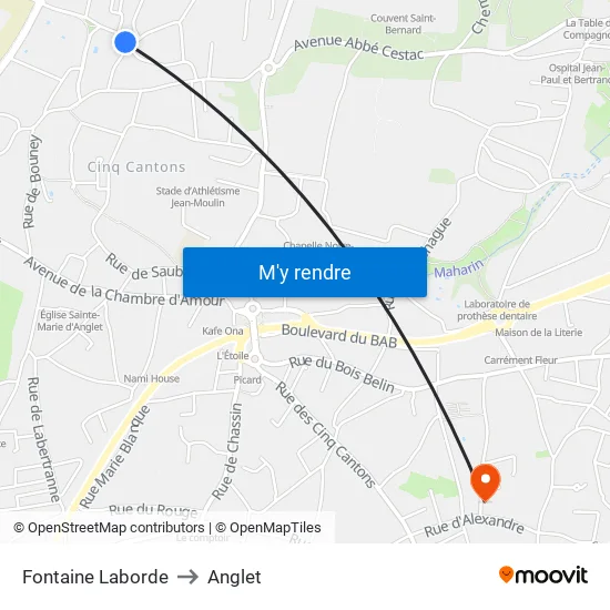Fontaine Laborde to Anglet map