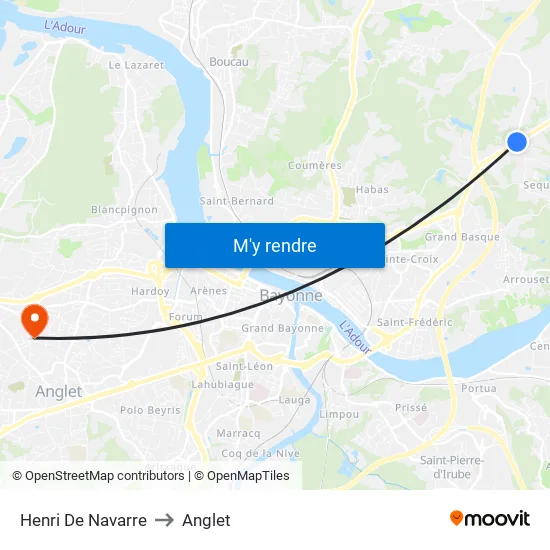 Henri De Navarre to Anglet map