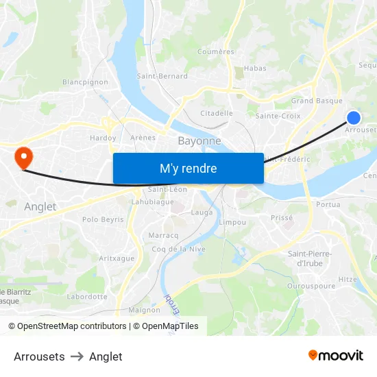 Arrousets to Anglet map