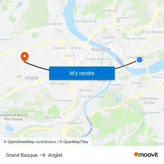 Grand Basque to Anglet map