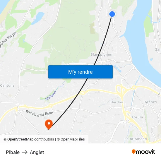 Pibale to Anglet map