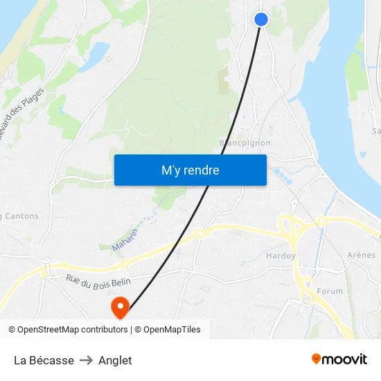 La Bécasse to Anglet map