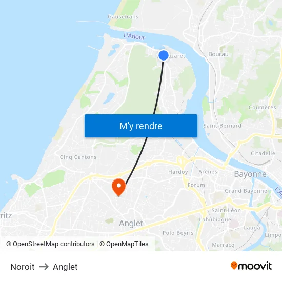 Noroit to Anglet map