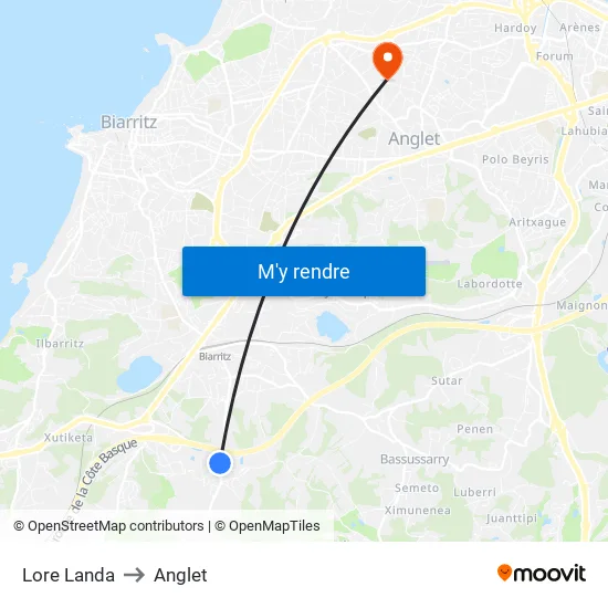 Lore Landa to Anglet map